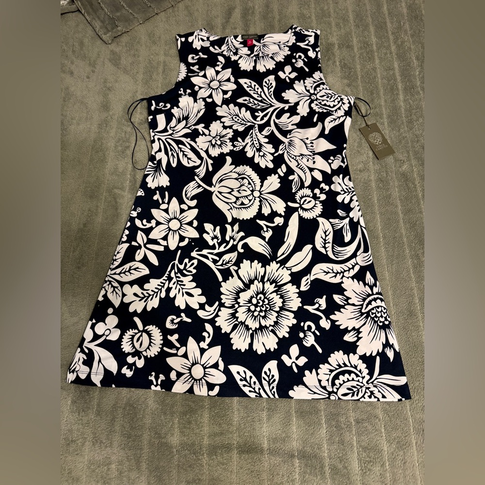 Floral navy blue and White Sleeveless Dress